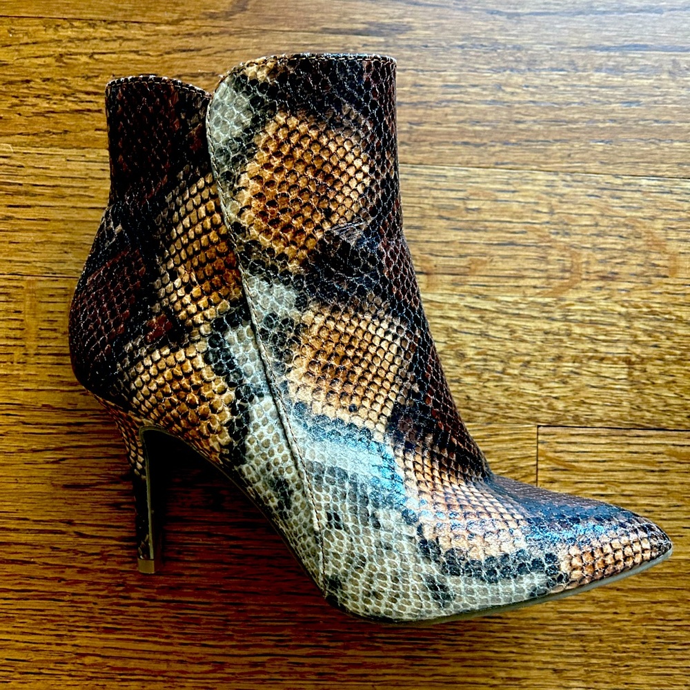 Brown snake skin booties